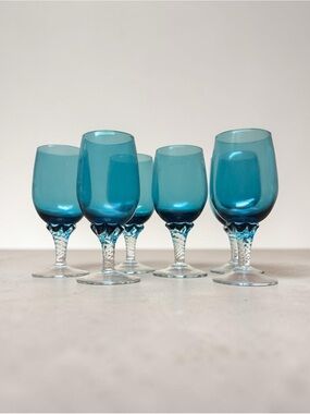 Empoli Italian Blue Stemmed Cordial Glasses - Set of 5